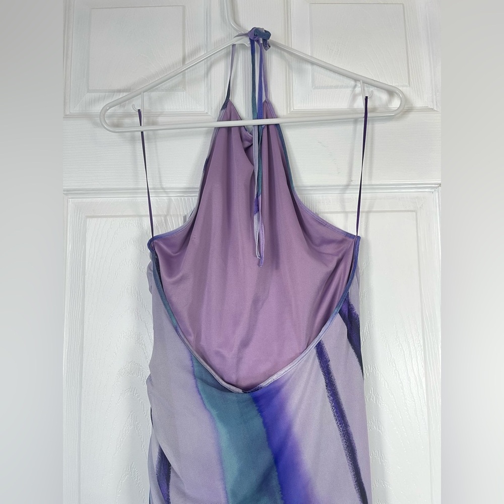Zara Purple Marble Print Halter Midi Dress Size Large - Picture 6 of 8